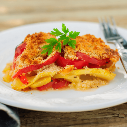 Crumble poivrons oignons tomates