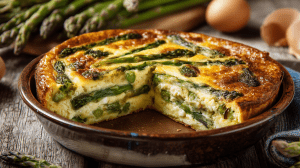 Quiche aux asperges sans pâte dans son plat à tarte