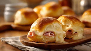 Pains au lait farcis, avec des pains au lait de boulanger, farcis au jambon et au fromage coulant