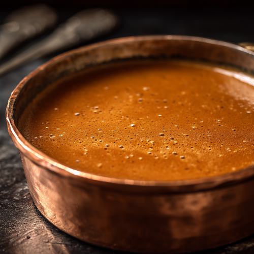 Sauce américaine servie dans une casserole en cuivre