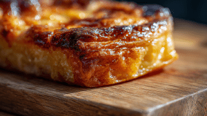 Kouign Amann dessert traditionnel breton, en close up sur une planche en bois