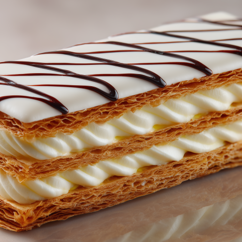 mille feuille traditionnel, pâtisserie française à base de pâte feuilletée et de crème, avec un glaçage au sucre et au chocolat noir