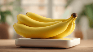 Des bananes sur une balance dans une cuisine lumineuse