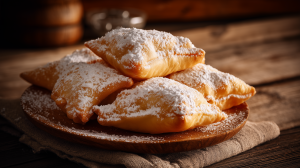 Bugnes moelleuses saupoudrées de sucres glace