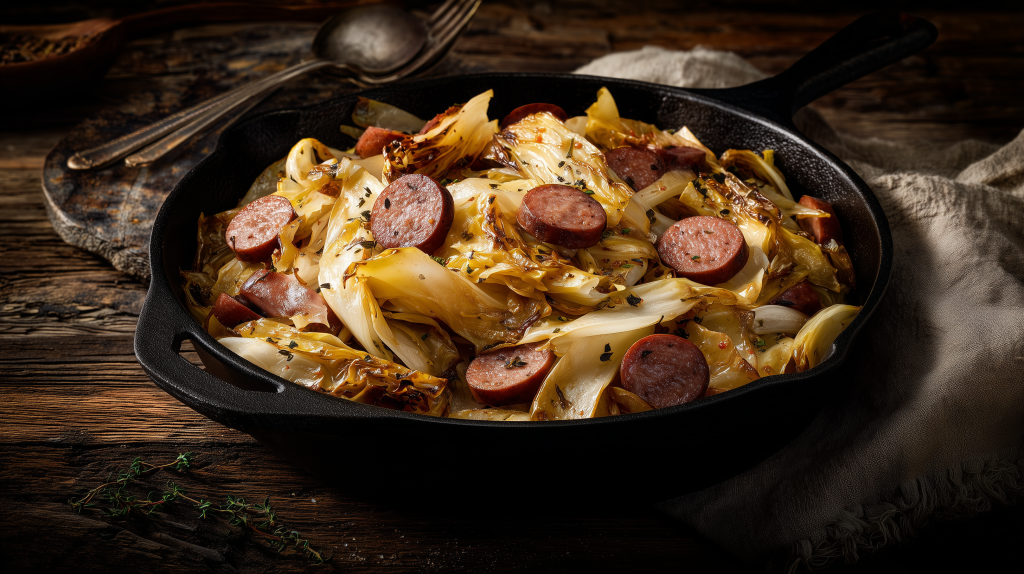 Fondue d'endives aux saucisses fumées dans une cocotte en fonte