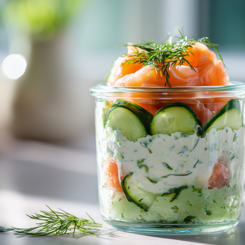 verrine saumon fumé, fromage frais et concombre pour un apéritif rapide