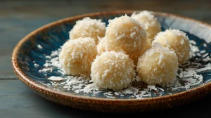 boules de coco légères avec des copeaux de noix de coco, bien moelleuses.