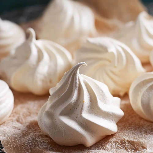 Meringues aux pignons, sorties du four, avec leur croûte de sucre croustillante bien blanche