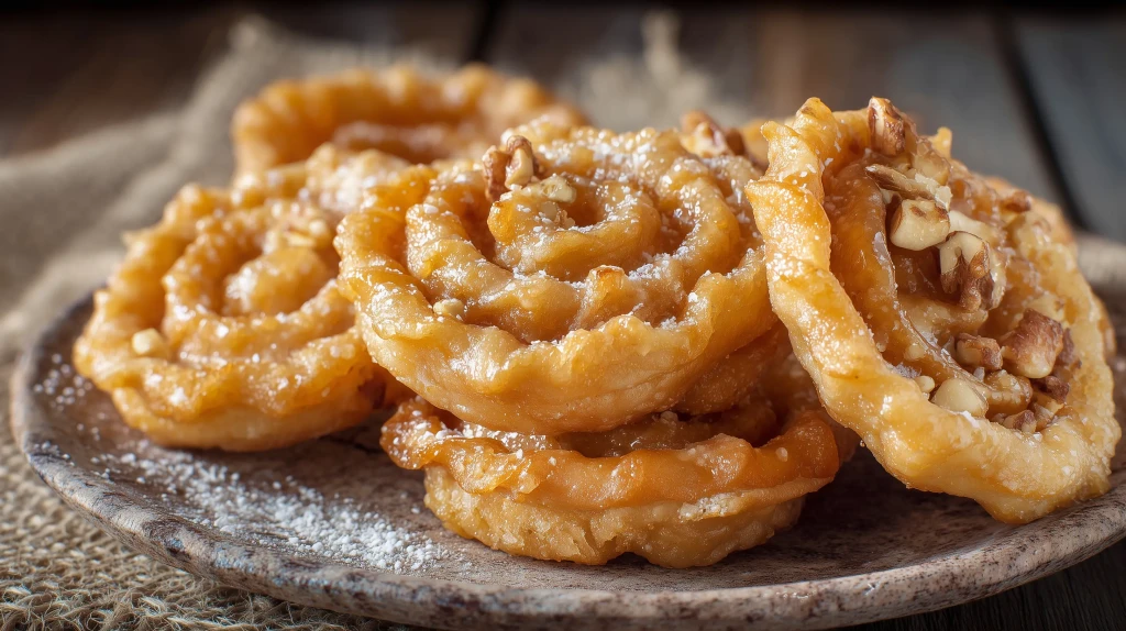Cartelatte ou oreillettes-italiennes, dessert typique en Italie, en particulier servi pour Noël, traditionnellement fourée avec du vinocotto