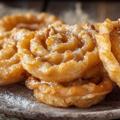 Cartelatte ou oreillettes-italiennes, dessert typique en Italie, en particulier servi pour Noël, traditionnellement fourée avec du vinocotto