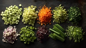coupes de légumes en rondelles, julienne, brunoise et bâtonnets
