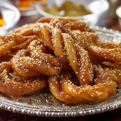 griwech algérien sur un plat oriental. bien dorés avec des graines de sésame comme en Algérie, pâtisserie de DZ trop bonne