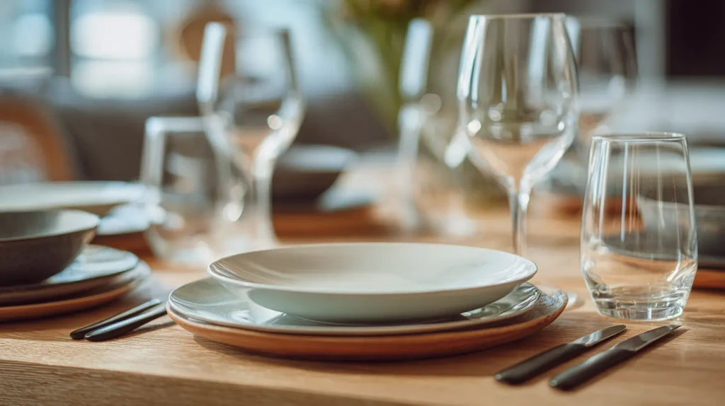 table élégante dressée à la française avec de beaux couteaux de table, symbole de la classe à la française