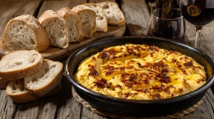 Ajo mulero traditionnel servi dans une poele avec du pain frais