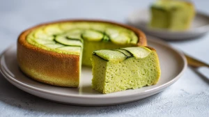 flan de courgettes light avec un morceau coupé, les tranches de courgettes visibles sur le dessus