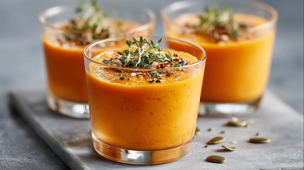 verrines de carotte au curcuma servies en apéro ou en entrée, décile vegan facile à cuisiner