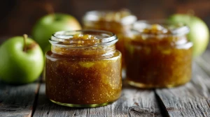 confiture pommes et tomates vertes dans leur pot en verre