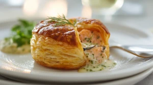 feuilleté de saumon aux morilles avec une sauce bien crémeuse