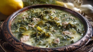 Mageiritsa (ou Magiritsa), soupe de Pâques grecque traditionnelle à base d'abats d'agneau et d'herbes