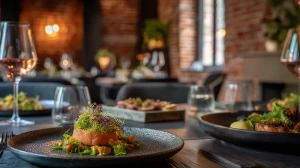 Tartare de saumon dans un restaurant de Liège en Belgique. ambiance moderne et ancienne, avec des briques style industriel.