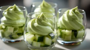 verrines à l'espuma-d'avocat et aux dés de concombres