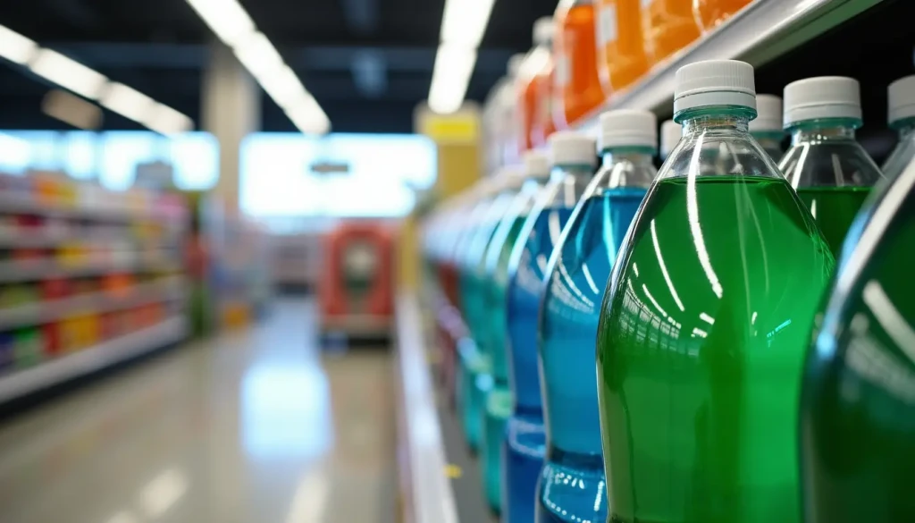 bouteilles en plastique dans un rayon de magasin
