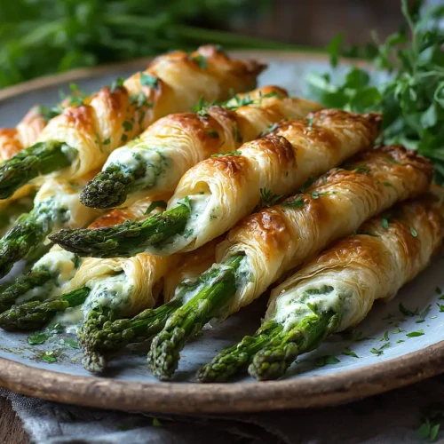 Crousti aux asperges : asperges vertes dans une pate feuilletée croustillante avec du fromage fondant