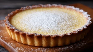Tarte à la ricotta saupoudrée de sucre glace.