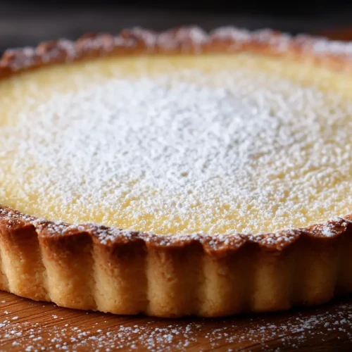 Tarte à la ricotta saupoudrée de sucre glace.