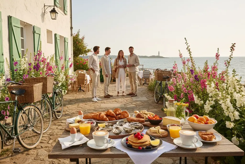 Brunch à l'île de Ré tranquillement entre amis, délicieux moment de détente sucré salé